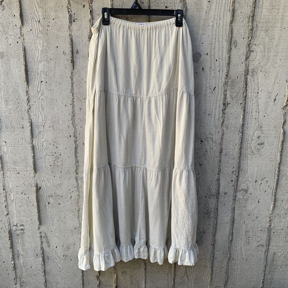 CP Shades Women's Tiered Maxi Skirt Cotton Gauzy Ruffle Hem Lagenlook Boho M